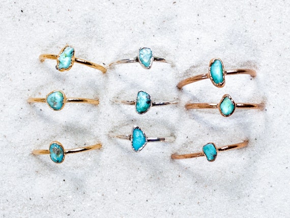 Raw Turquoise Ring: Electroformed Copper December Birthstone