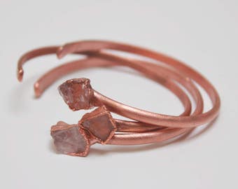 Rose Quartz Cuff // Raw Rose Quartz Bracelet // Raw Stone Cuff // Boho Bracelet // Open Cuff Bracelet