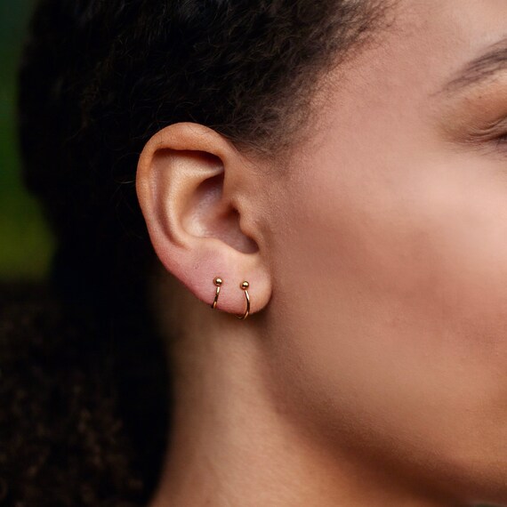 Stud Sleeper Earrings Mini Hoop Ear Huggers silver Vermeil
