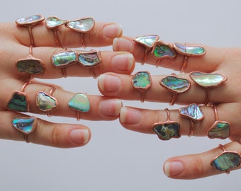 Abalone and Copper Electroformed Rings /// Shell Ring /// Imagination Ring /// Boho Jewelry