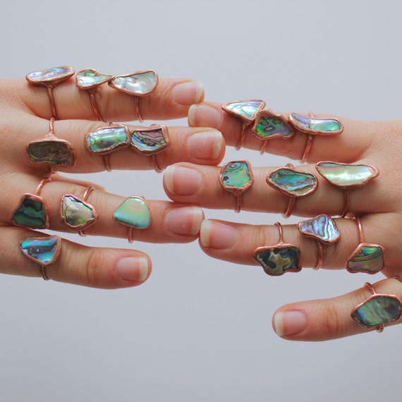 Abalone and Copper Electroformed Rings Shell Ring
