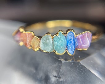 Chakra Ring // Multistone Ring / Chakra Jewelry / 7 Chakra Ring / Rainbow Ring / Raw Gemstone Chakra Ring // Raw Crystal