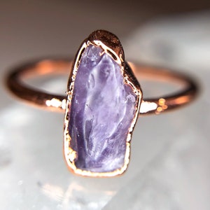 Anillo de amatista de cobre electroformado: joyería bohemia de piedra cruda