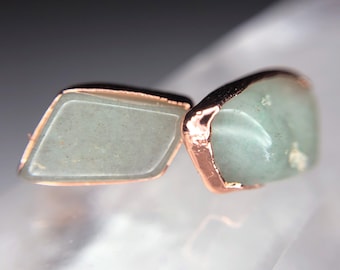Green Aventurine Earrings // Raw Crystal Stud Earrings // Electroformed Copper Earrings