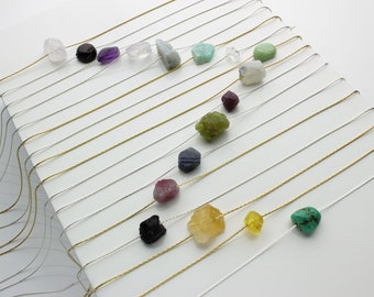 Birthstone Crystal Layering Necklace / Dainty Natural Stone Pendant / Rough Raw Crystal Necklace / Healing Crystal Birthstone Stones
