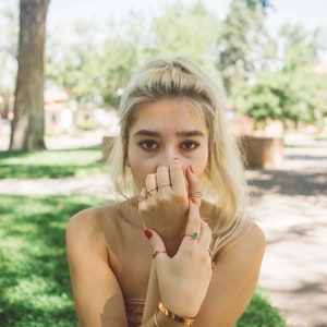 Rose Quartz Stacking Ring // Raw stone Stacking Ring// Raw Rose Quartz // Boho Ring // Raw Crystal // Gemstone Jewelry image 3