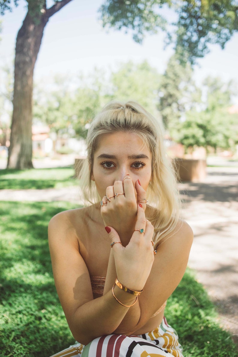 Rose Quartz Stacking Ring // Raw stone Stacking Ring// Raw Rose Quartz // Boho Ring // Raw Crystal // Gemstone Jewelry image 3