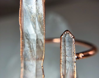 Open Double Quartz Point Ring / Electroformed Ring / Open Band Ring / Raw Stone Ring / Raw Crystal Jewelry / Clear Quartz Point Jewelry