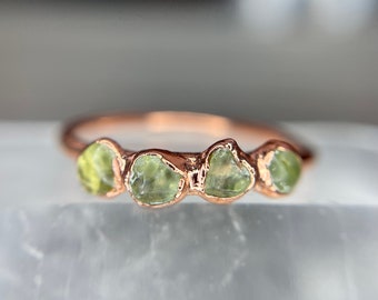 Peridot Ring // August Birthstone // Raw Peridot and Copper Electroformed Rings // Raw Stone Ring // Compassion Ring // Chartreuse Ring