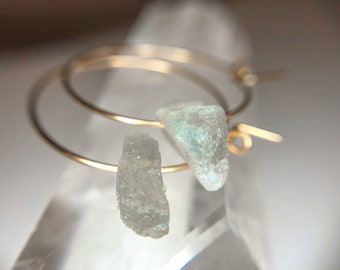 Labradorite Gold Hoop Earrings: Raw Crystal Gemstone Jewelry