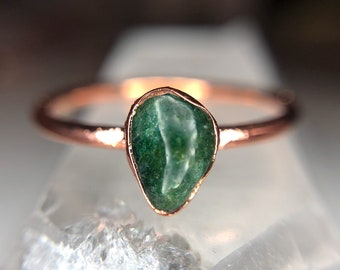 Jade Ring // Jade Nugget and Copper Ring // // March Birthstone Alternative // Electroformed Ring // Green Stone Ring