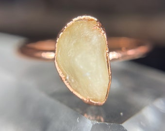 Yellow Topaz and Copper Electroformed Rings /// Tumbled Topaz Ring /// November Birthstone /// Boho Jewelry