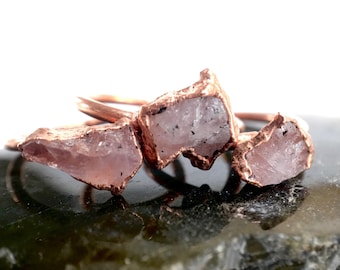 Rose Quartz Ring READY TO SHIP / Raw Rose Quartz Copper Electroformed Ring // Heart Chakra Ring // Boho Jewelry / Valentines Ring