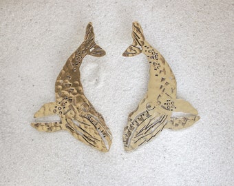Statement Gold Whale Earrings - Handmade Earrings - Unique Whale Jewelry - Dangle Earring, Whimsical Jewelry, Cute Funky Earrings Animal