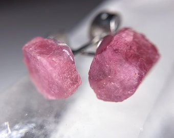 Raw Stone Earrings / Pink Tourmaline Earrings / Raw Crystal Jewelry / Stainless Steel Studs / Dainty Earrings / Non Tarnish Earrings