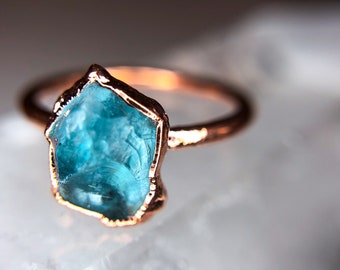 Apatite Ring // Raw Copper Electroformed // December Birthstone // Manifestation / Gift For Her /