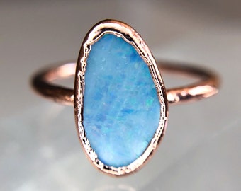 Opal Ring // Blue Boulder Opal Ring /// Raw Stone Ring /// October Birthstone // Electroformed Ring /// Boho Jewelry