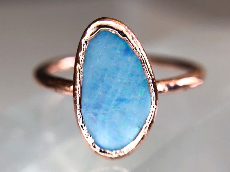 Opal Ring // Blue Boulder Opal Ring /// Raw Stone Ring /// October Birthstone // Electroformed Ring /// Boho Jewelry 