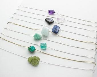 Crystal Layering Necklace / Dainty Natural Stone Pendant / Rough Raw Crystal Birthstone Necklace / Healing Crystal Chakra Zodiac Stones