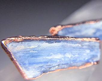 Kyanite Earrings // Raw Crystal Stud Earrings // Electroformed Copper Earrings