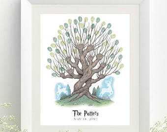 Harry Potter Wedding Whomping Willow Patronus Color Thumbprint Tree Guestbook Print - Digital File Only