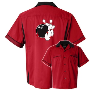 Pin Splash C Classic Retro Bowling Shirt Classic 2.0 Includes Embroidered Name 135 Red/Black