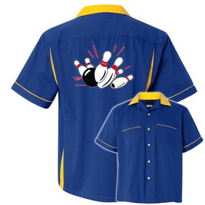 Pin Splash A Classic Retro Bowling Shirt Classic 2.0 Includes Embroidered Name 127 Royal/Gold