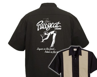 Pussycat Casino Classic Retro Bowling Shirt - The Player - Includes Embroidered Name