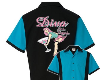 Diva Las Vegas Classic Retro Bowling Shirt - Retro Two - Includes Embroidered Name