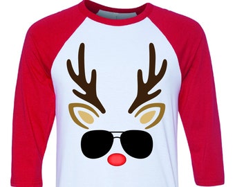 Reindeer With Sunglasses Christmas Shirt - Funny Christmas T-Shirt - Unisex Baseball Tee