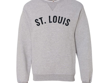 St Louis Crew Neck Sweatshirt (SF72R) with Chenille Letters in  any Color Custom Made for You