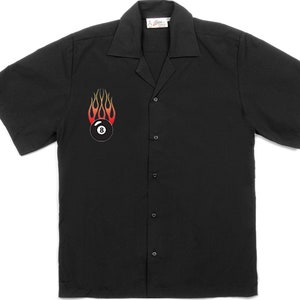 Flaming 8 Ball Classic Retro Bowling Shirt Vintage Bowler Closeout in multiple colors Includes Embroidered Name 232 Black