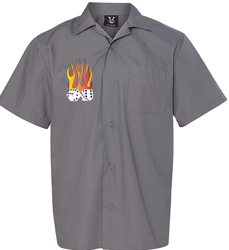 Flaming Dice Classic Retro Bowling Shirt Vintage Bowler Closeout in multiple colors Includes Embroidered Name 235 image 2