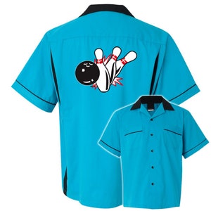 Pin Splash B Classic Retro Bowling Shirt Classic 2.0 Includes Embroidered Name 125 Turquoise & Black