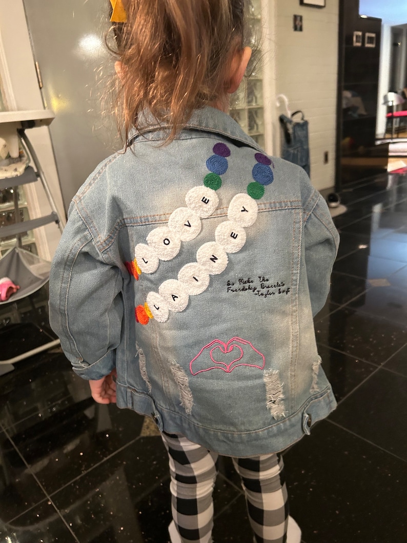 Taylor Swift Inspired youth kids Friendship Bracelet Custom Denim Chainstitching Jacket image 2