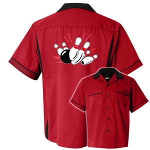 Pin Splash A Classic Retro Bowling Shirt Classic 2.0 Includes Embroidered Name 127 Red/Black