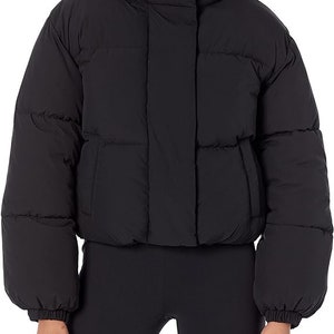 Jersey Puffer Coat Cropped Style Custom for any sport Includes name on the collar Black