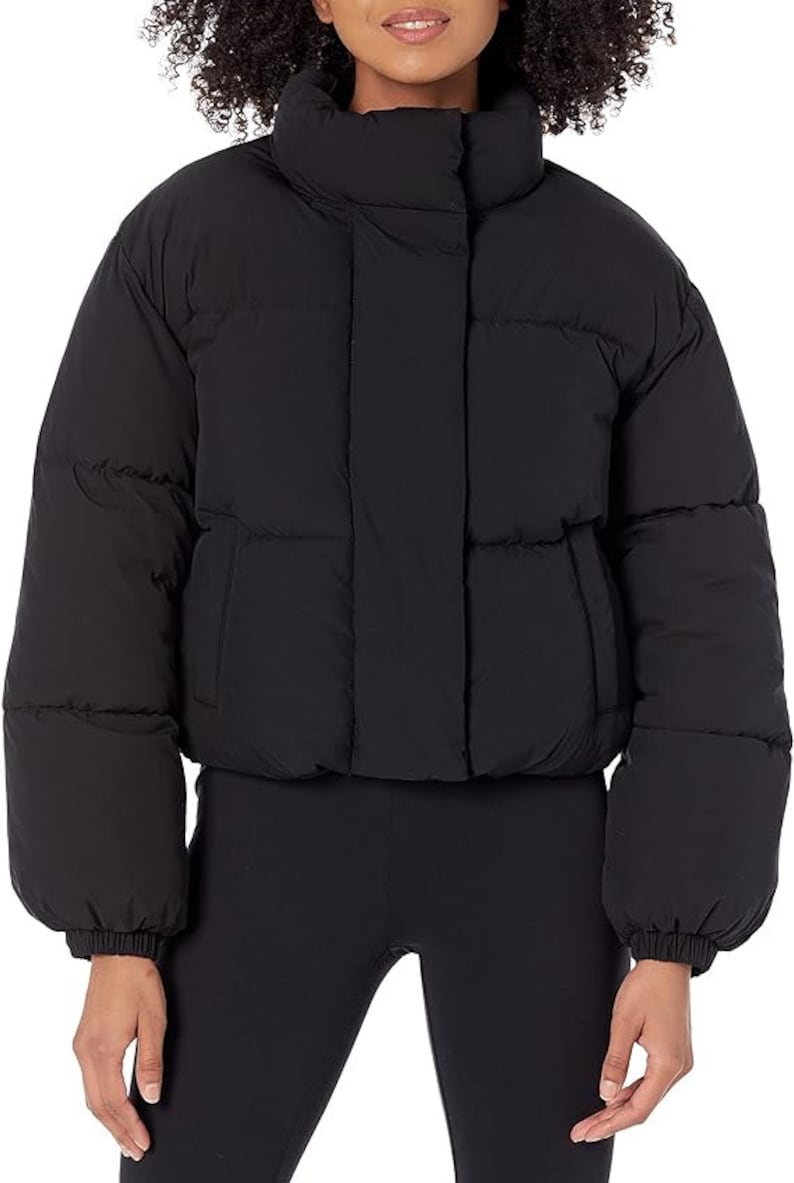 Jersey Puffer Coat Cropped Style Custom for any sport Includes name on the collar Black