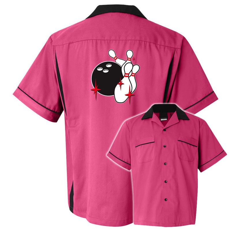 Pin Splash C Classic Retro Bowling Shirt Classic 2.0 Includes Embroidered Name 135 Pink/Black