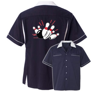 Pin Splash A Classic Retro Bowling Shirt Classic 2.0 Includes Embroidered Name 127 Navy/White