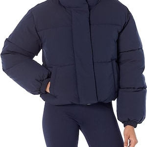 Jersey Puffer Coat Cropped Style Custom for any sport Includes name on the collar Blue