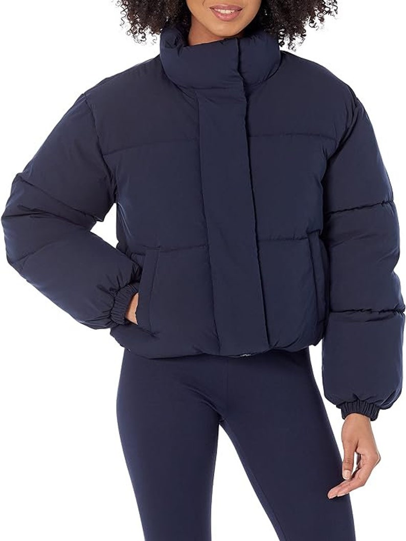 Jersey Puffer Coat Cropped Style Custom for any sport Includes name on the collar Blue