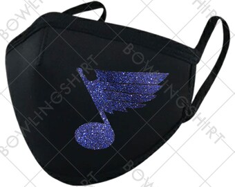 St. Louis Note Glitter Blue Note  Black Printed Mask #27