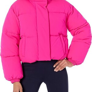 Jersey Puffer Coat Cropped Style Custom for any sport Includes name on the collar Pink