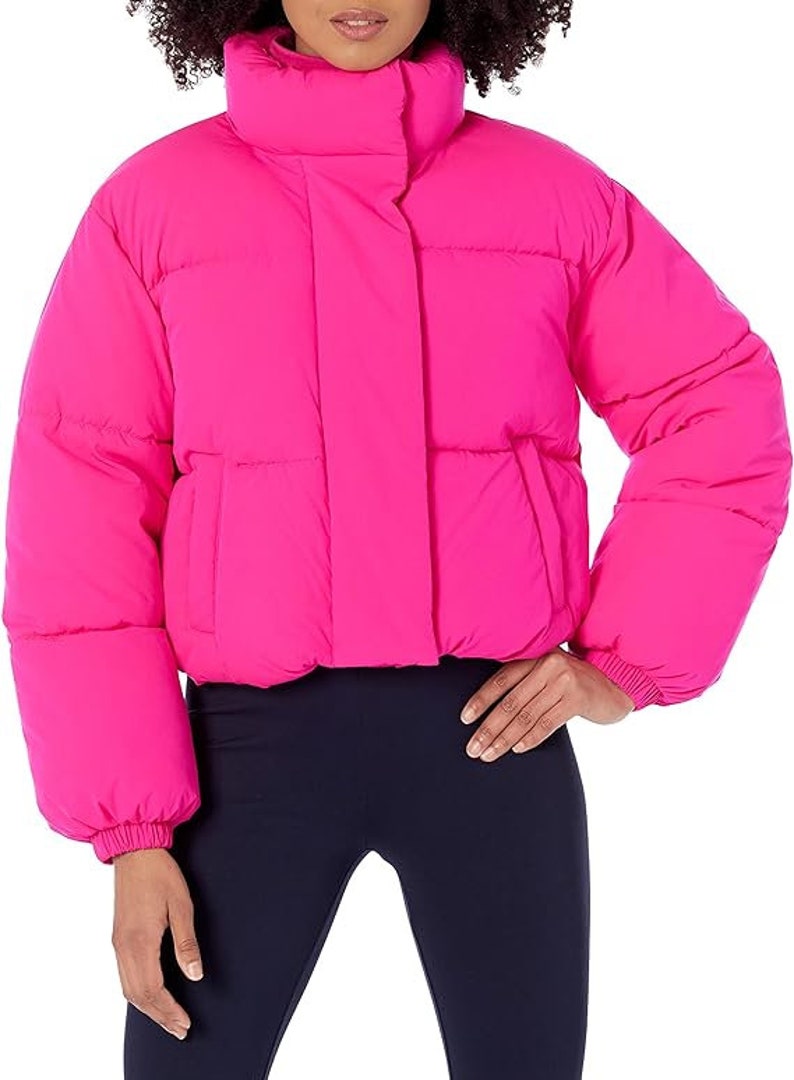 Jersey Puffer Coat Cropped Style Custom for any sport Includes name on the collar Pink