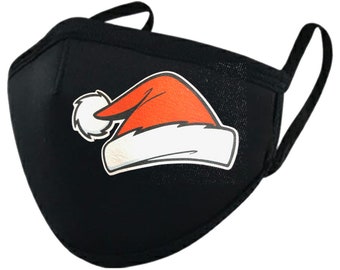 Santa Hat Printed Black Cloth Mask #83