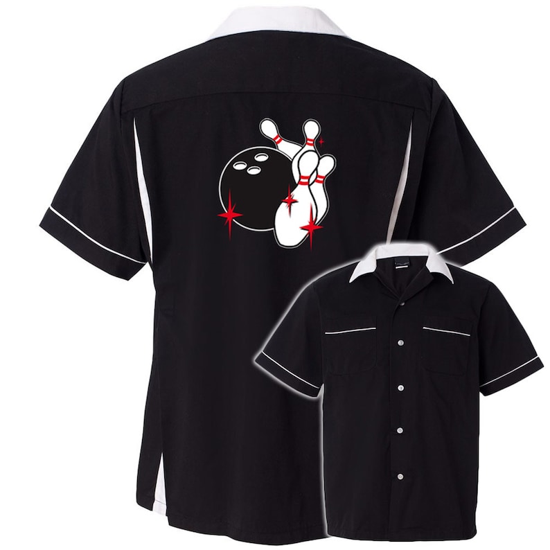 Pin Splash C Classic Retro Bowling Shirt Classic 2.0 Includes Embroidered Name 135 Black/White