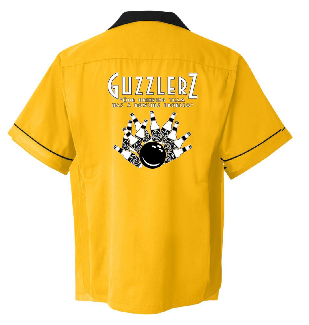 Guzzlers Classic Retro Gold and Black Bowling Shirt Classic Size XL