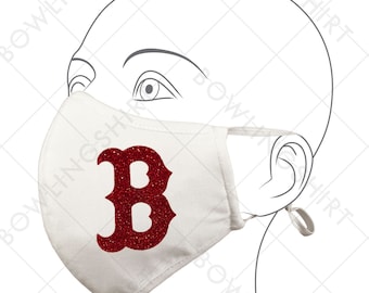 Boston Red  Glitter White Mask Cotton with adjustable ear loops #80