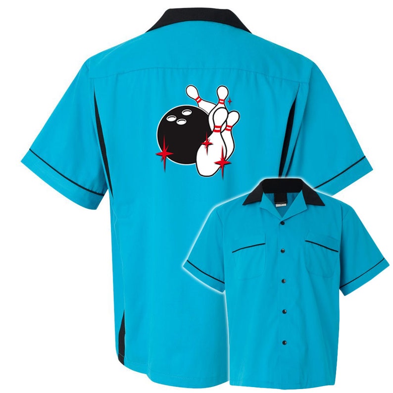 Pin Splash C Classic Retro Bowling Shirt Classic 2.0 Includes Embroidered Name 135 Turquoise & Black